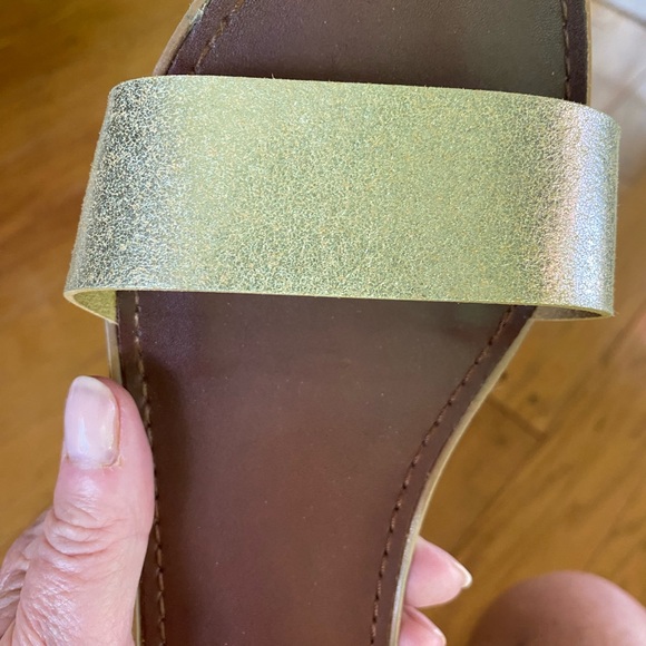 Gold and Brown Minimalist Sandals with Ankle Strap - Picture 2 of 5